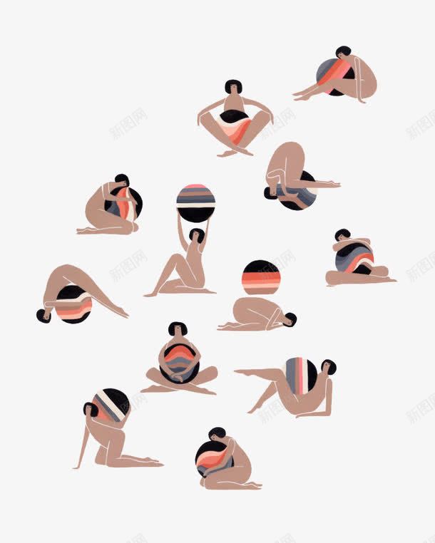 卡通女人练瑜伽png免抠素材_新图网 https://ixintu.com 健身 小球 瑜伽 身体