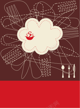虚线条餐饮卡通红色背景矢量图背景