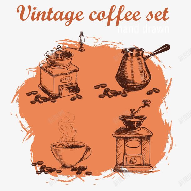复古咖啡机png免抠素材_新图网 https://ixintu.com 咖啡机 咖啡杯 复古 手绘 餐饮食品 黄色
