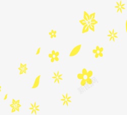 手绘黄色卡通花朵树叶素材