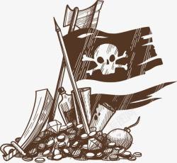 手绘海盗旗手绘海盗的宝藏高清图片