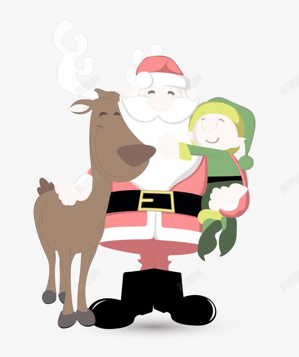 圣诞老人驯鹿和孩子png免抠素材_新图网 https://ixintu.com 卡通手绘 圣诞老人 孩子 驯鹿