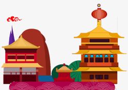 古代卡通中国风建筑素材