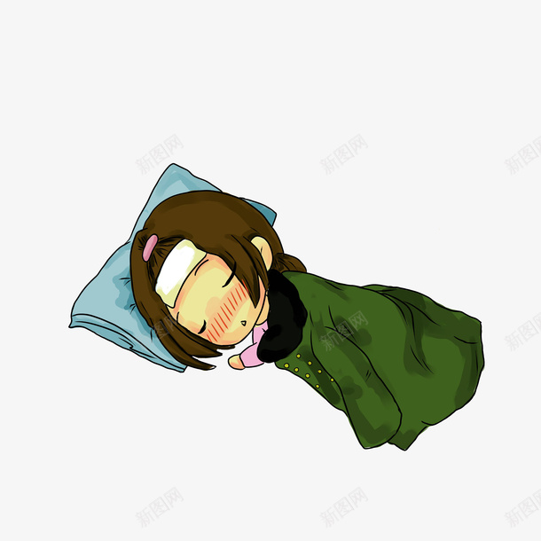卡通发烧盖着军大衣休息的女孩素png免抠素材_新图网 https://ixintu.com 人休息 儿童感冒 卡通发烧盖着军大衣休息的女孩素材免费下载 卧床PNG 卧床休息 感冒发烧 生病女孩 病人休息 绿色军大衣 闭目养神的女孩