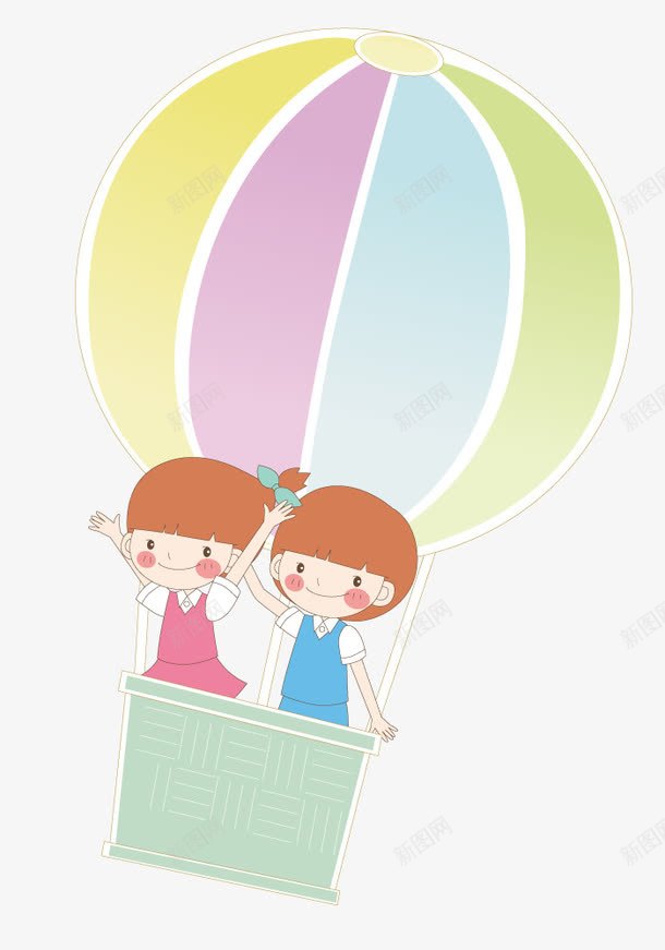 热气球上的闺蜜png免抠素材_新图网 https://ixintu.com 卡通 姐妹 插画 热气球 闺蜜
