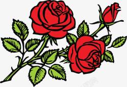 三朵亚麻籽花装饰三朵玫瑰高清图片