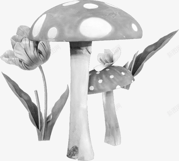 灰色蘑菇png免抠素材_新图网 https://ixintu.com 小花 灰色 蘑菇 黑白