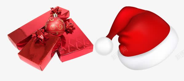 圣诞礼物盒和圣诞帽子png免抠素材_新图网 https://ixintu.com 圣诞帽子 圣诞节 红色圣诞球 红色礼物盒