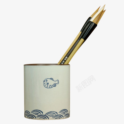 创意可爱小河豚海鱼毛笔笔筒陶瓷素材