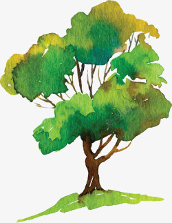 水彩绿色手绘大树矢量图素材