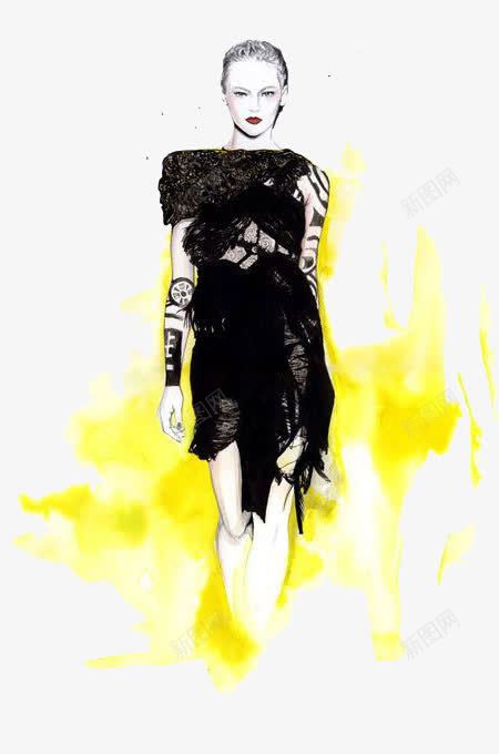 黑白服装png免抠素材_新图网 https://ixintu.com 卡通 彩色 手绘 服装 模特 水彩 装饰 黑白
