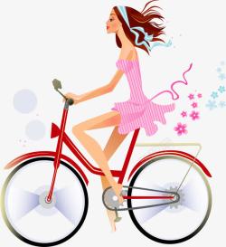 手绘骑自行车的女孩素材
