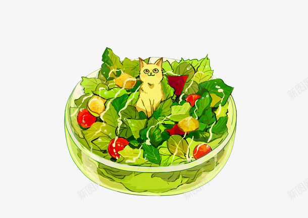 一碗蔬果手绘png免抠素材_新图网 https://ixintu.com 可爱 手绘 玻璃碗 绿色 蔬果
