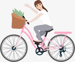 卡通女孩骑自行车素材