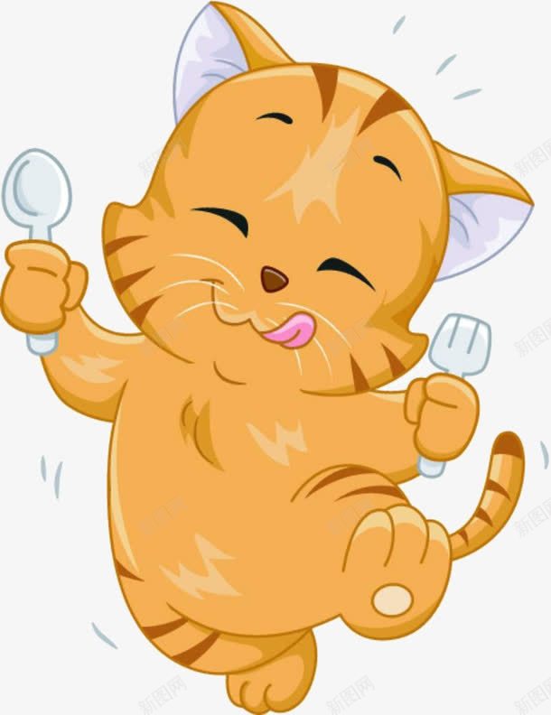 卡通猫吃饭png免抠素材_新图网 https://ixintu.com 勺子 卡通 叉子 猫吃饭