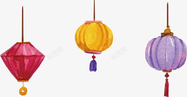 彩色水彩手绘灯笼png免抠素材_新图网 https://ixintu.com 中秋节 彩色灯笼 手绘灯笼 水彩灯笼 灯笼 矢量png