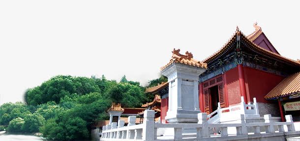 传统寺庙建筑png免抠素材_新图网 https://ixintu.com 古典 建筑物 石像 绿树