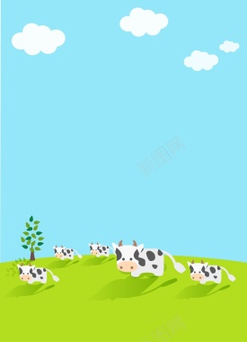 矢量卡通草原奶牛背景背景