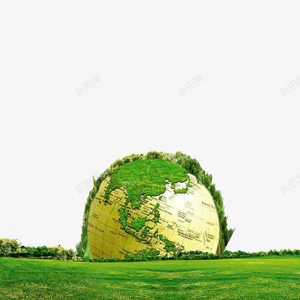 绿色草地地球png免抠素材_新图网 https://ixintu.com 创意 地球 手绘 环保 绿色