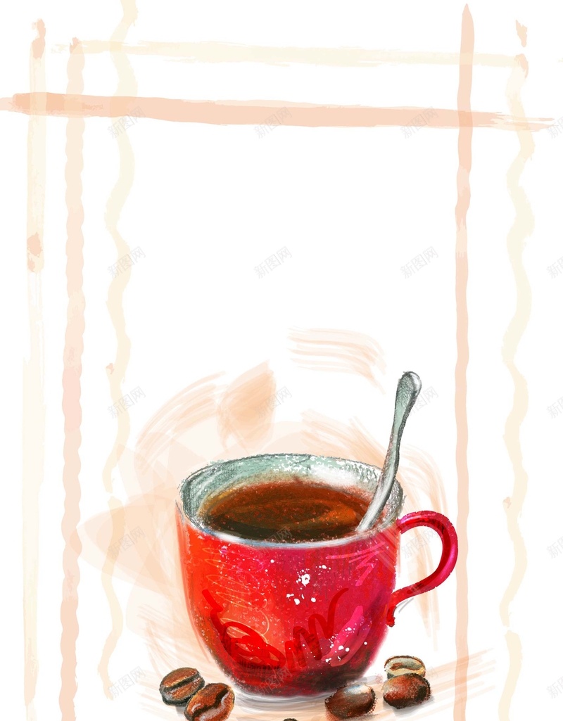 矢量水彩手绘咖啡背景ai设计背景_新图网 https://ixintu.com 咖啡 咖啡豆 慢时光 手绘 水彩 矢量 红色咖啡杯 背景 矢量图