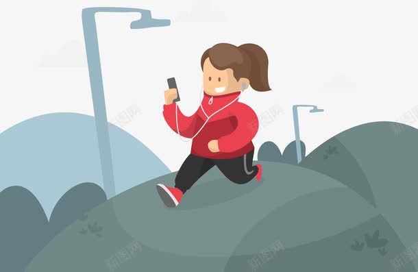 夜跑png免抠素材_新图网 https://ixintu.com 体能训练 卡通 卡通小山丘 山丘 跑步 路灯 锻炼