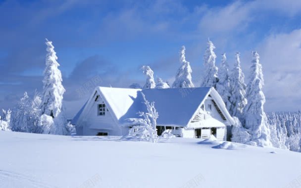 白色房子雪景背景背景