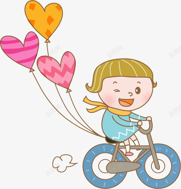 卡通骑车的孩子图png免抠素材_新图网 https://ixintu.com 孩子 气球 爱心 玩耍的 自行车 运动的 高兴地