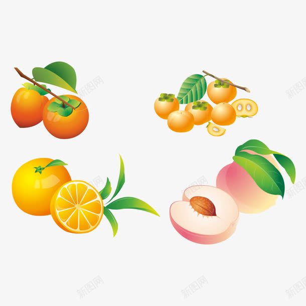 水果png免抠素材_新图网 https://ixintu.com 卡通水果 柿子 桃子 橙子 水果 绿色食品