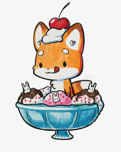 吃冰淇淋女人小狐狸吃冰淇淋矢量图高清图片