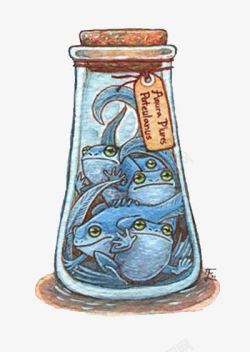 蓝色妖怪化学仪器瓶装妖怪蓝色青蛙高清图片