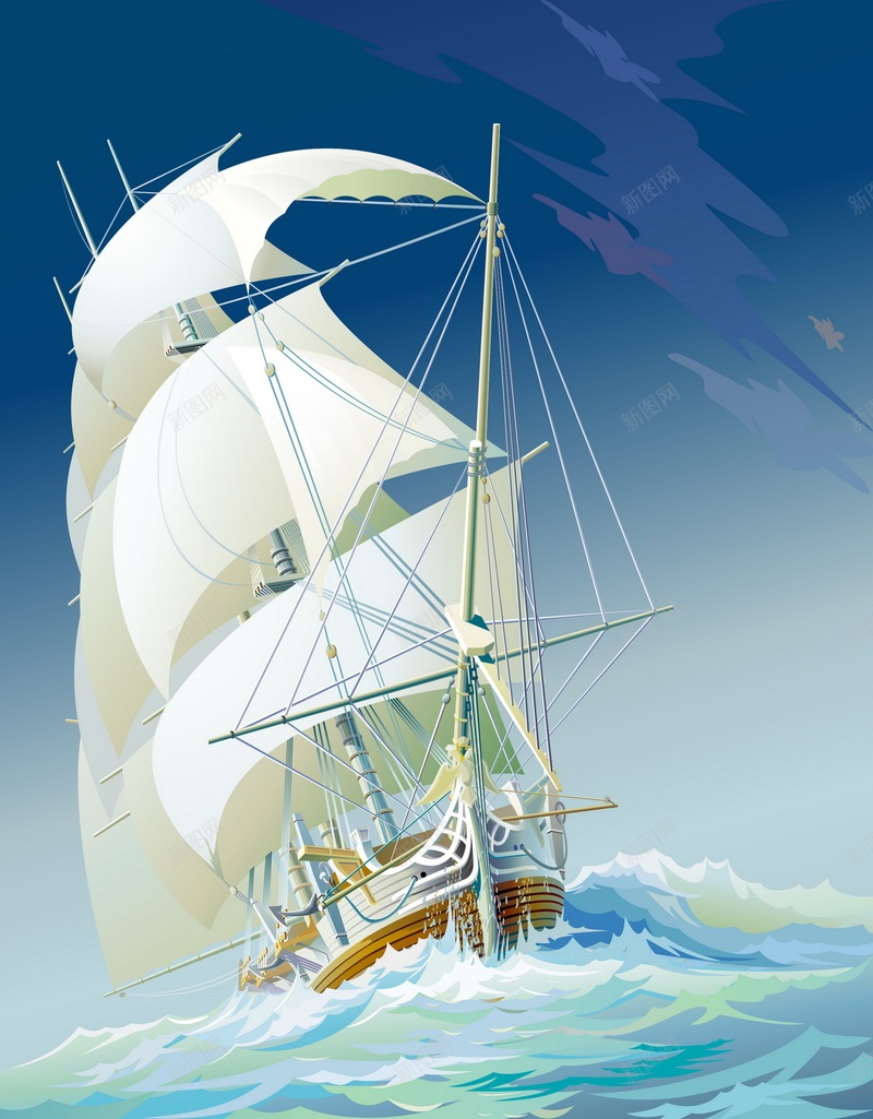 帆船航海矢量图ai设计背景_新图网 https://ixintu.com 一艘船 大船 帆船 矢量图 航海 轮船