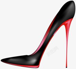 红底鞋子手绘女式红底黑高跟鞋高清图片
