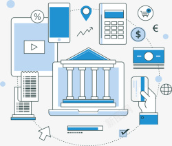 蓝色银行金融流程图矢量图素材