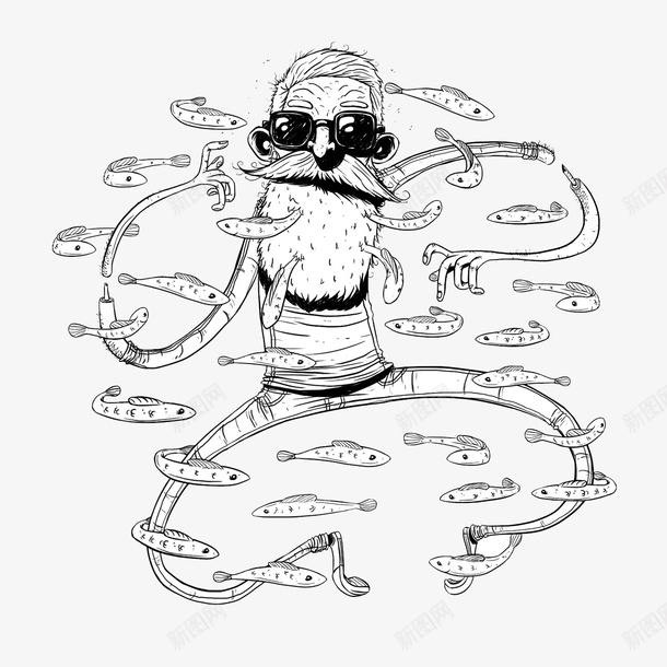 卡通抽象人物图案png免抠素材_新图网 https://ixintu.com 人物图案 卡通图案 抽象 搞怪鱼 鱼背景