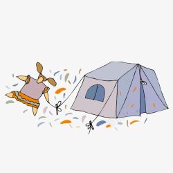 搭帐篷手绘手绘搭帐篷露营的女子高清图片