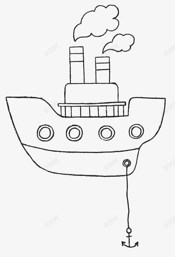 轮船和船锚png免抠素材_新图网 https://ixintu.com 卡通 手绘 简笔 线条 船锚 轮船 黑色