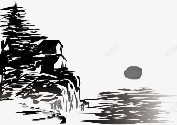 水墨画夕阳西下png免抠素材_新图网 https://ixintu.com 夕阳 水墨画 西下