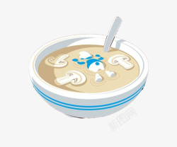 奶油蘑菇汤简约蓝色奶油汤插画高清图片