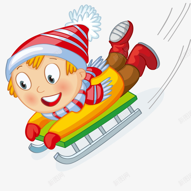 滑雪男孩png免抠素材_新图网 https://ixintu.com 一个 卡通 小人 手绘 男孩 白色 红色 雪橇 黄色
