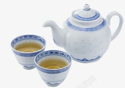 青花茶壶茶壶和茶杯高清图片