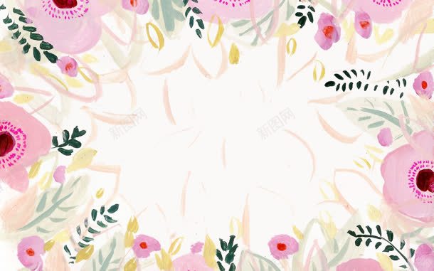 手绘卡通粉色花朵绿叶jpg设计背景_新图网 https://ixintu.com 卡通 粉色 绿叶 花朵