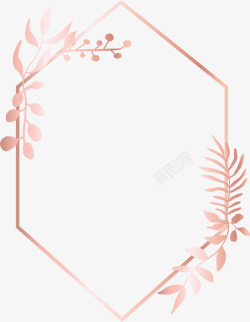 矢量蝴蝶植物粉色边框欧式玫瑰金边框矢量图高清图片
