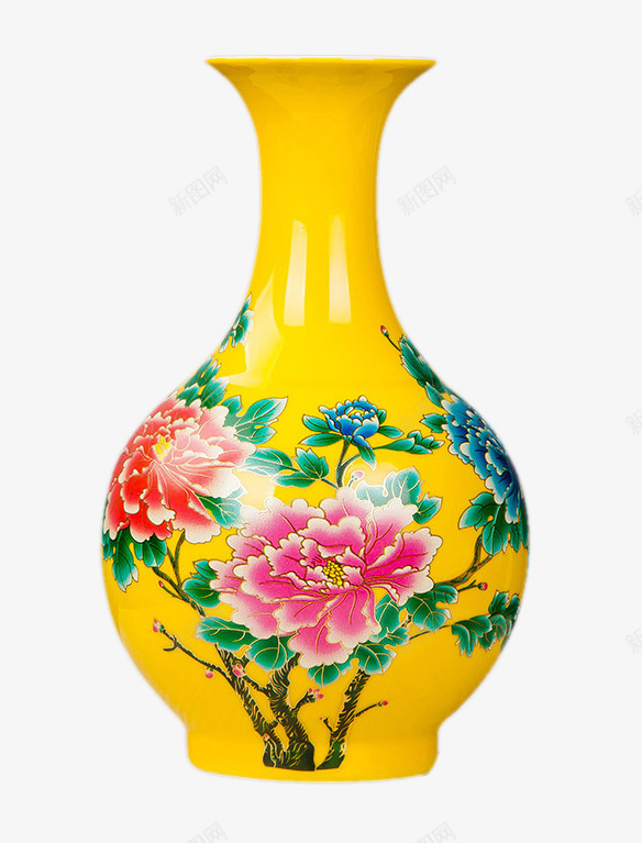 黄色花瓶png免抠素材_新图网 https://ixintu.com 官窑 瓷器 花朵 陶瓷