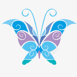 蓝色花纹的蝴蝶手绘矢量图素材
