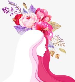 粉色头上带着花朵的女孩素材