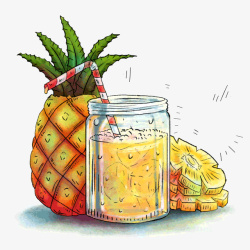 新鲜的菠萝汁手绘新鲜菠萝和菠萝汁高清图片