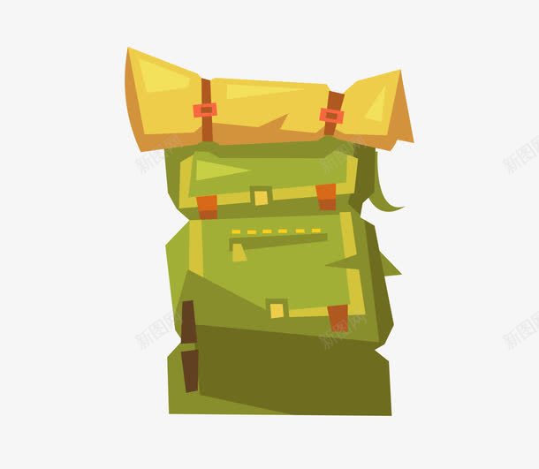 绿色的野营用品背包png免抠素材_新图网 https://ixintu.com 卡通手绘 旅行包 绿色 背包 野外