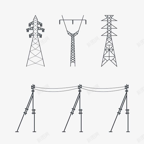 黑色线条手绘高压电线杆png免抠素材_新图网 https://ixintu.com 供电设施 卡通电线杆 手绘 电线 电线杆 高压电线杆 黑色线条