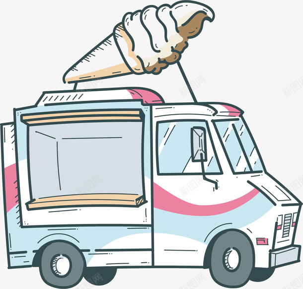 水彩创意冰淇淋车矢量图ai免抠素材_新图网 https://ixintu.com 冰淇淋 创意 卡通 彩色 手绘 水彩 美味 矢量图