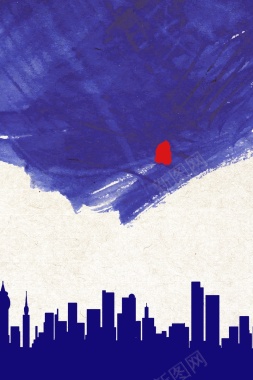 招聘城市建筑剪影蓝色海报背景背景